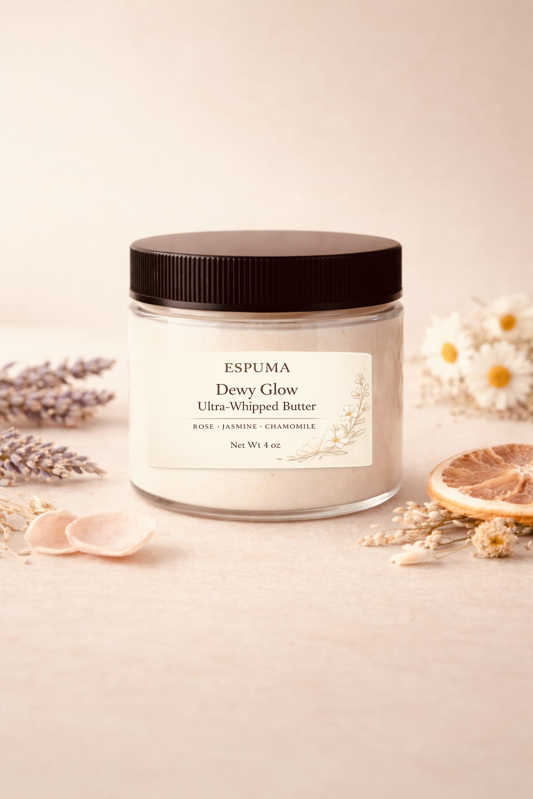 Dewy Glow Ultra-Whipped Body Butter – Rose, Jasmine & Chamomile (4 oz)