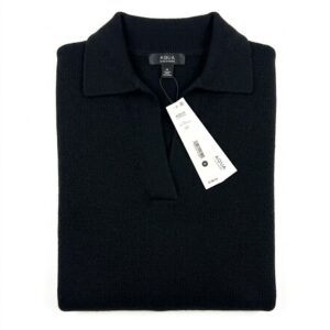 100% Aqua Cashmere Black Polo Sweater Size Medium