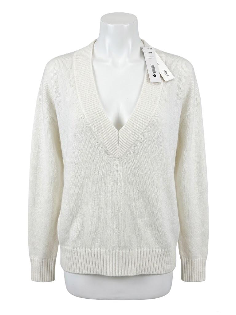 100% Aqua Cashmere Ivory Sweater Size Small