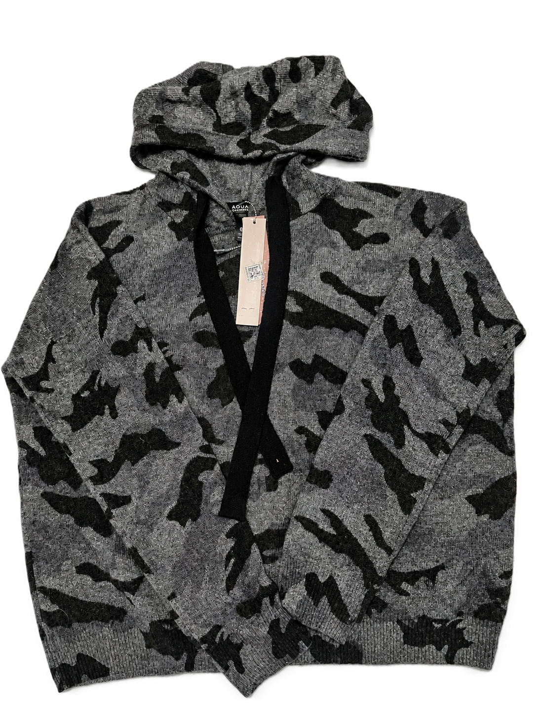 100% Aqua Cashmere Charcoal Camo Hoodie Size Small