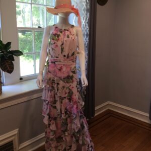 Xscape Blush Pink Floral Ruffle Maxi Dress Size 10