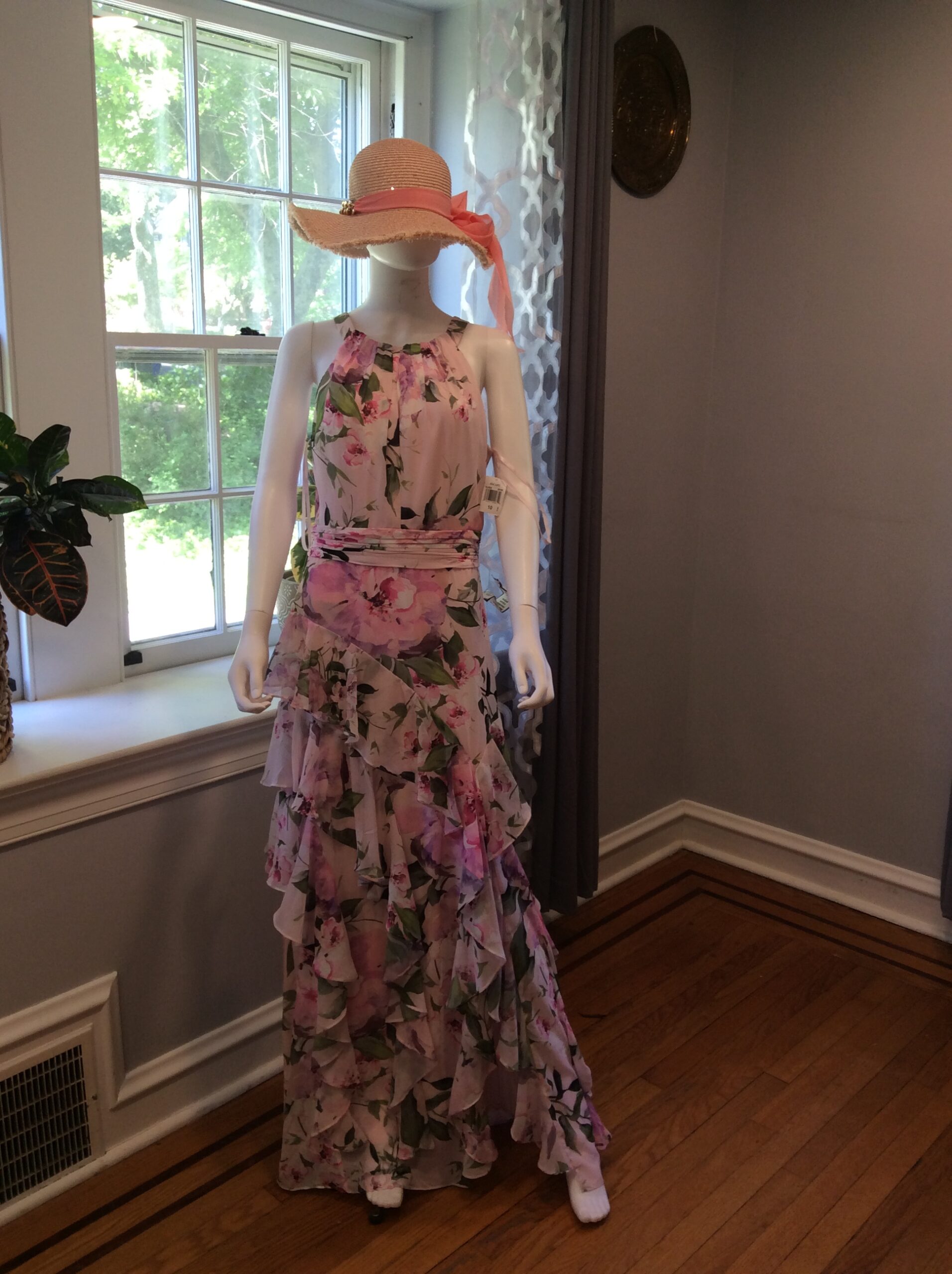 Xscape Blush Pink Floral Ruffle Maxi Dress Size 10
