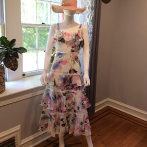 Adrianna Papell Pastel Floral Tiered Midi Dress Size 2