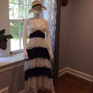 State Black and Ivory Tiered Polka Dot Midi Dress Size 4