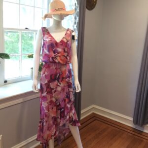 Xscape Romantic Purple Floral Ruffle Midi Dress Size 14