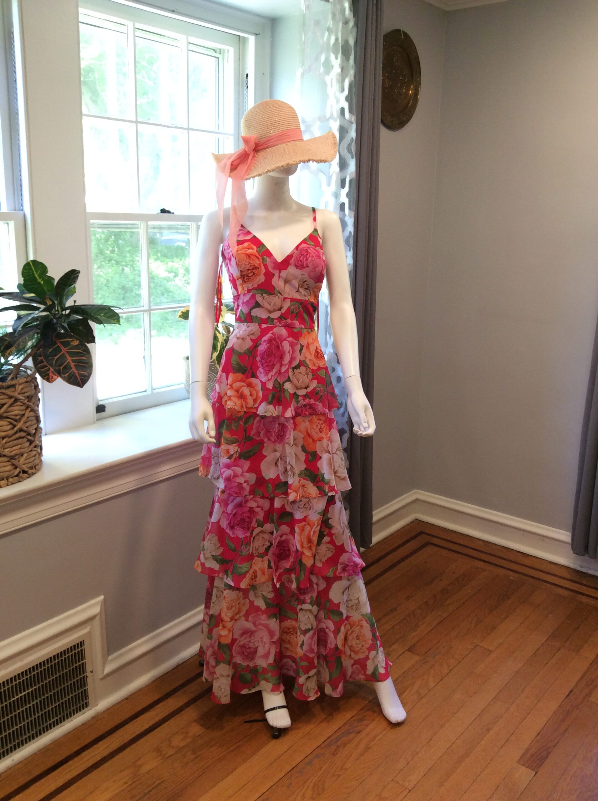 Eliza J Pink Floral Tiered Ruffle Maxi Dress Size 12