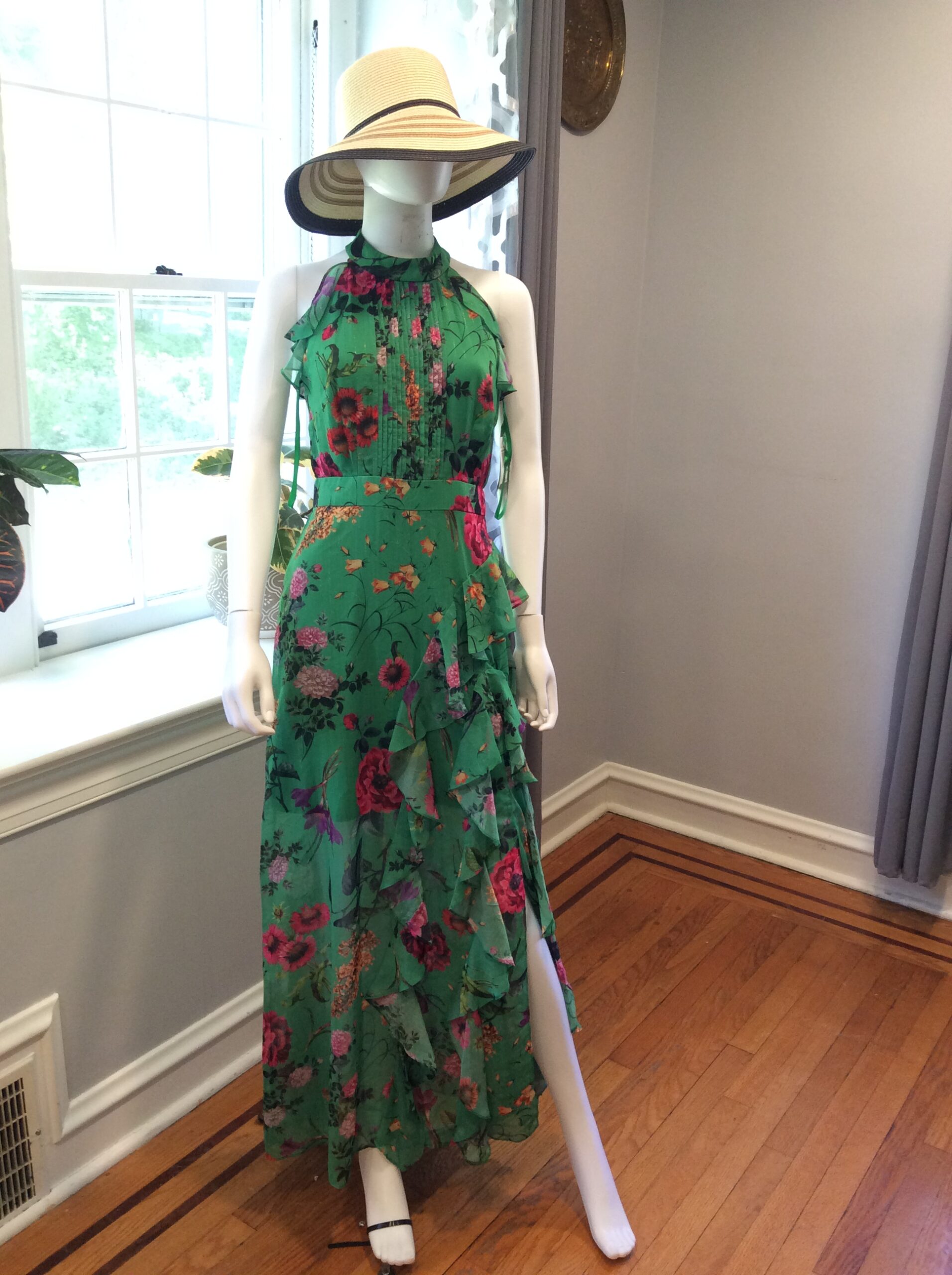 Betsy & Adam Emerald Floral High Neck Maxi Dress Size 2