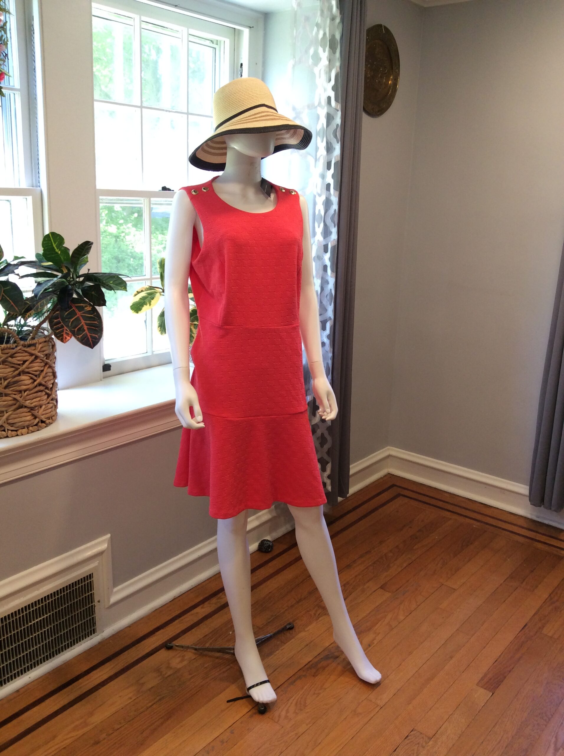 Tommy Hilfiger Elegant Coral Sleeveless Midi Dress Size 16