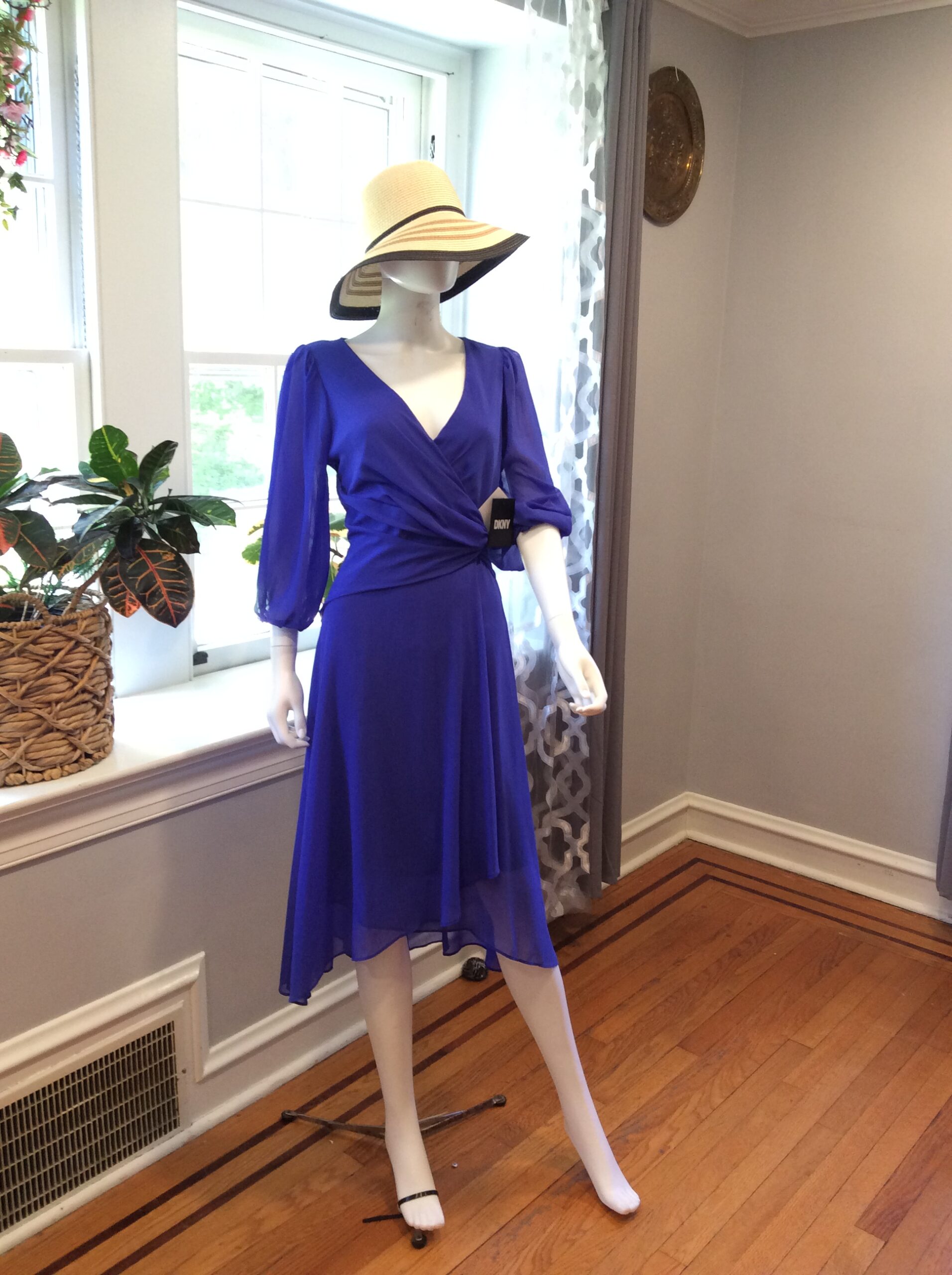 DKNY Royal Blue Elegant Wrap Dress Size 10