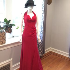Betsy & Adam Classic Red Halter Evening Gown Size 12