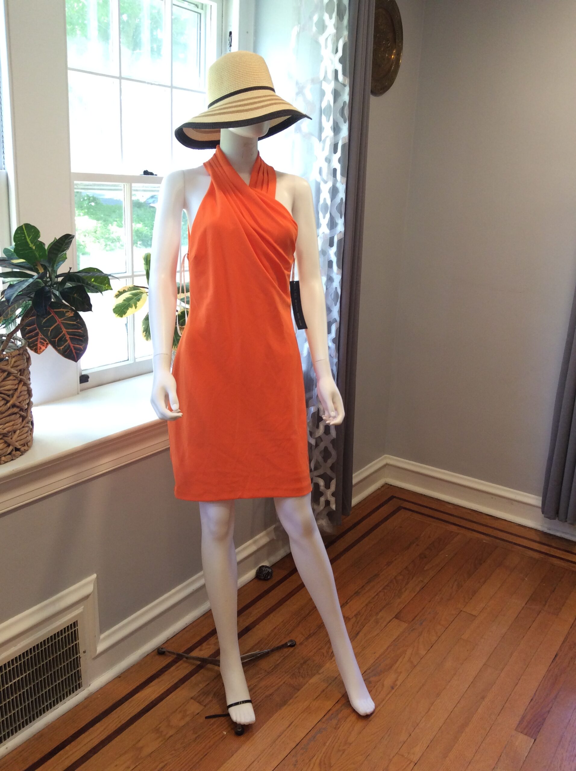 Rachel Roy Vibrant Tangerine Halter Cocktail Dress Size L