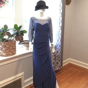 Alex Evenings Elegant Navy Draped Evening Gown Size 18