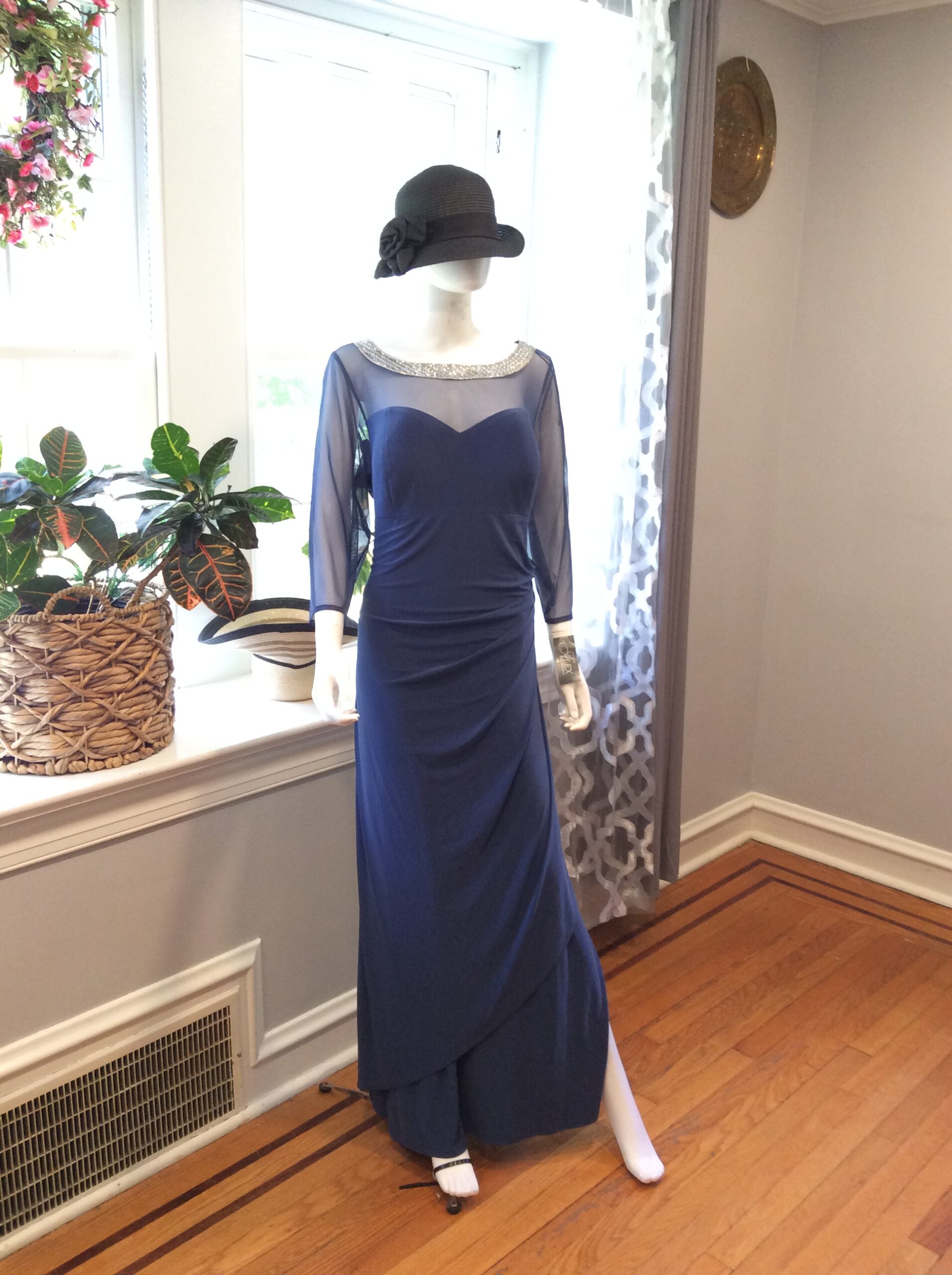 Alex Evenings Elegant Navy Draped Evening Gown Size 18