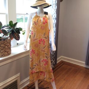Mlle Gabrielle Golden Floral Bohemian Midi Dress Size 3X