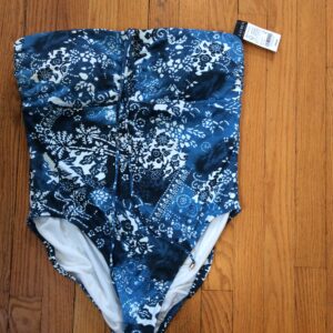 Ralph Lauren Navy Floral Strapless One Piece Swimsuit Size 18
