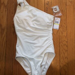 Michael Kors White One Shoulder Ruched One Piece Swimsuit 4 Size