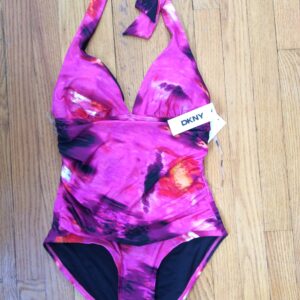 DKNY Pink Abstract Print One Piece Swimsuit Size M
