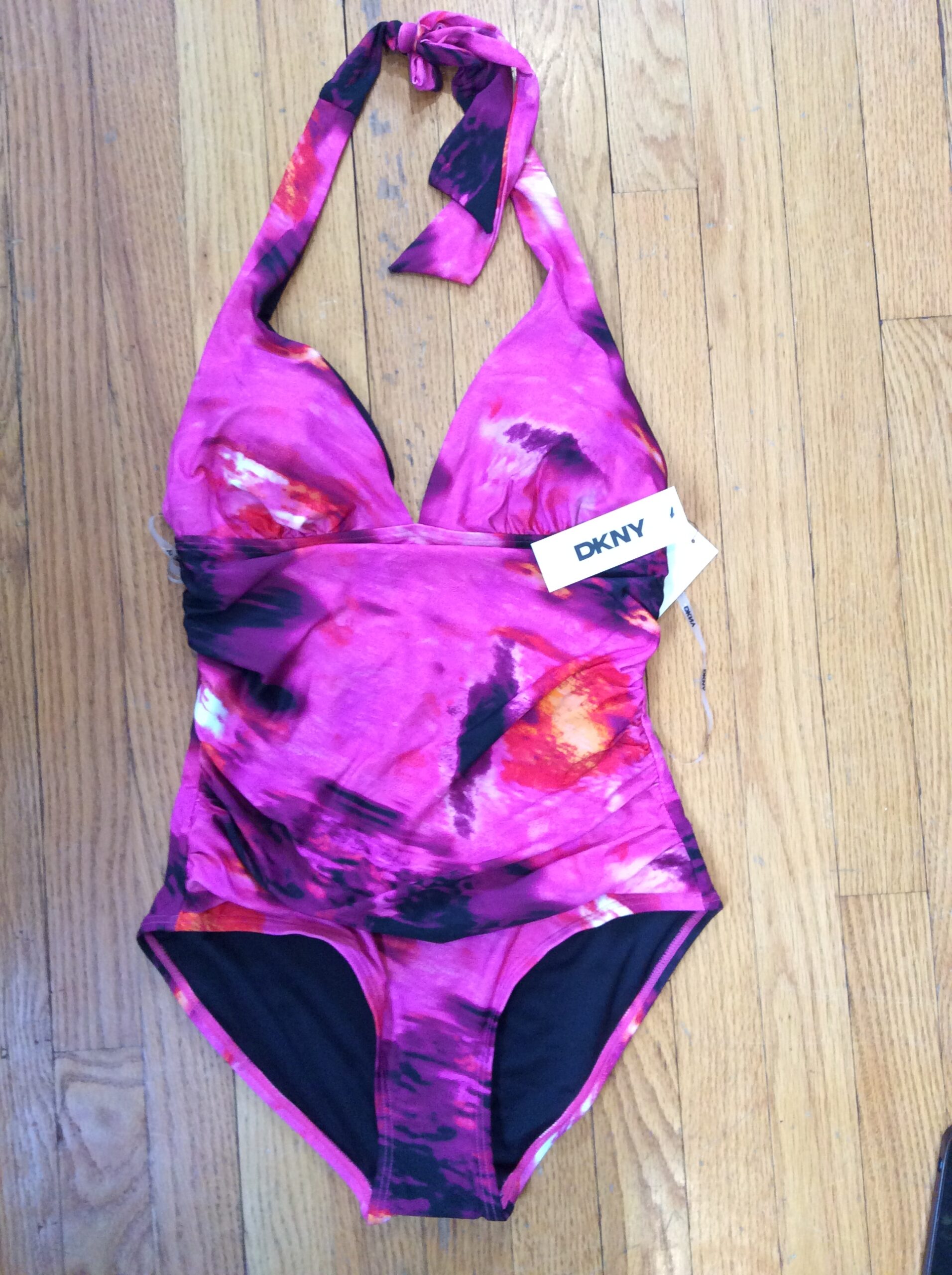 DKNY Pink Abstract Print One Piece Swimsuit Size M