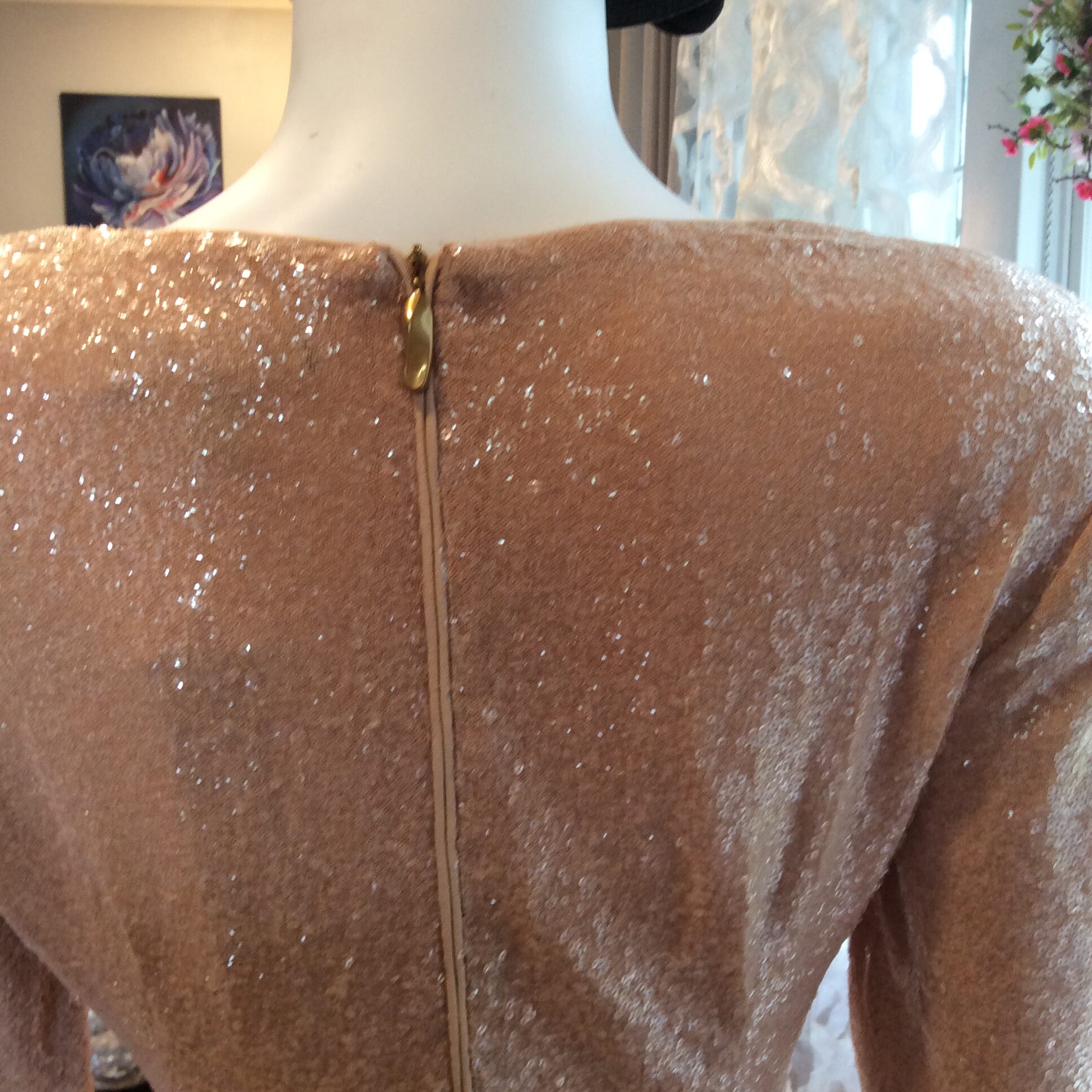 Rose Gold Sequin Midi Dress Sparkly Long Sleeve Cocktail Dress - Image 3
