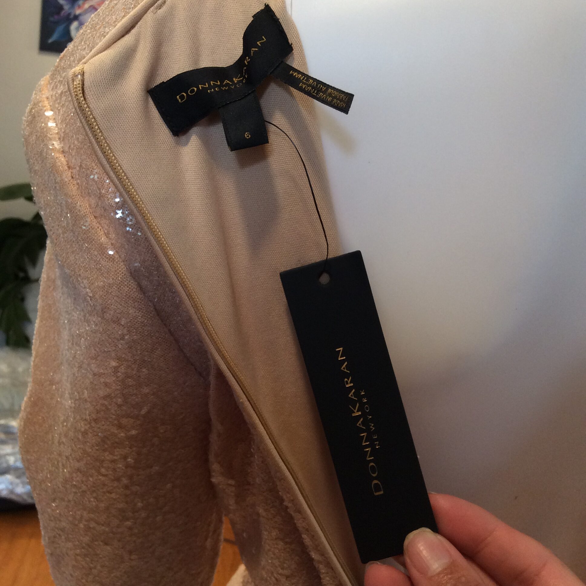 Rose Gold Sequin Midi Dress Sparkly Long Sleeve Cocktail Dress - Image 4