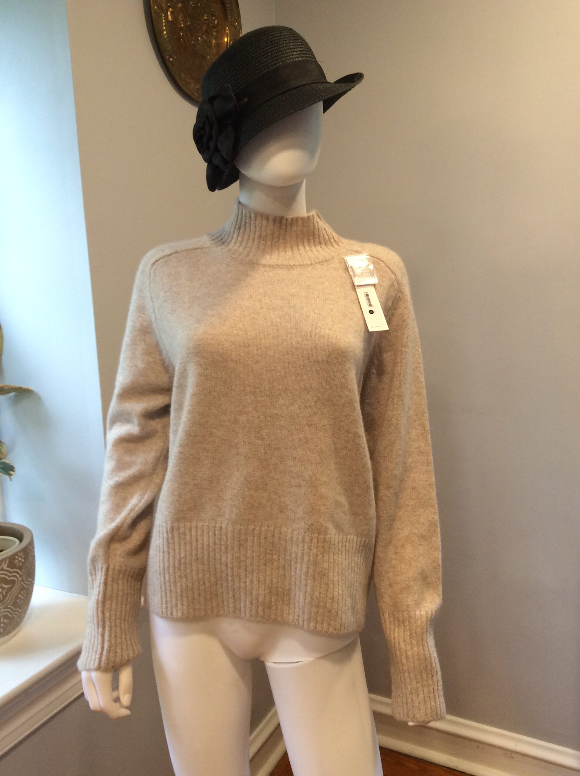 100% Aqua Cashmere Wheat Turtleneck Sweater Size XL