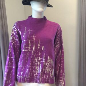 Adrienne Landau Purple Metallic Sweater Luxe Designer Statement Knit Top