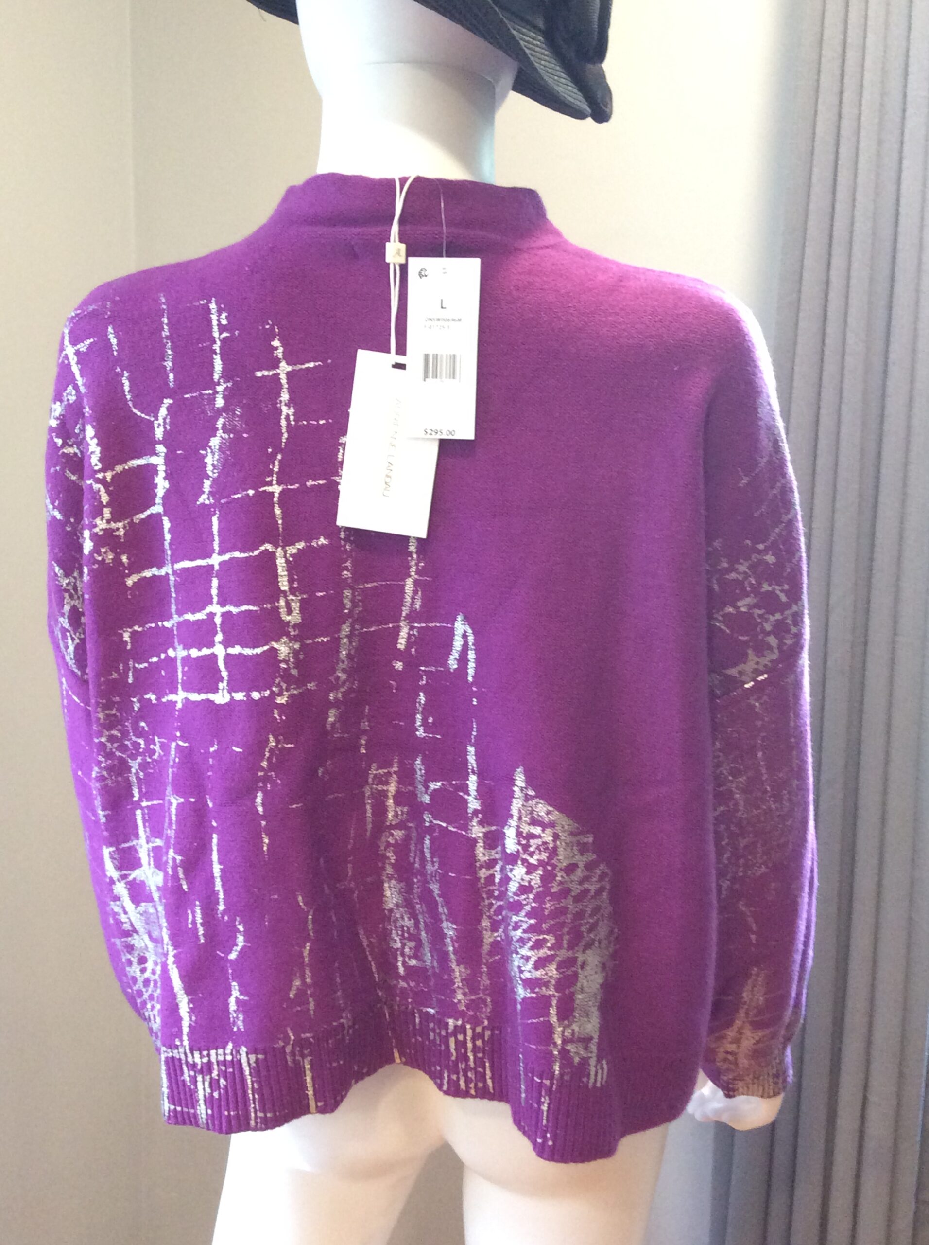 Adrienne Landau Purple Metallic Sweater Luxe Designer Statement Knit Top - Image 2