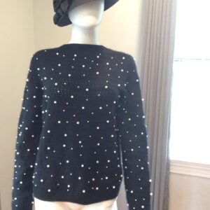 Aqua Cashmere Black Pearl Studded Sweater Luxury Designer Knit Top
