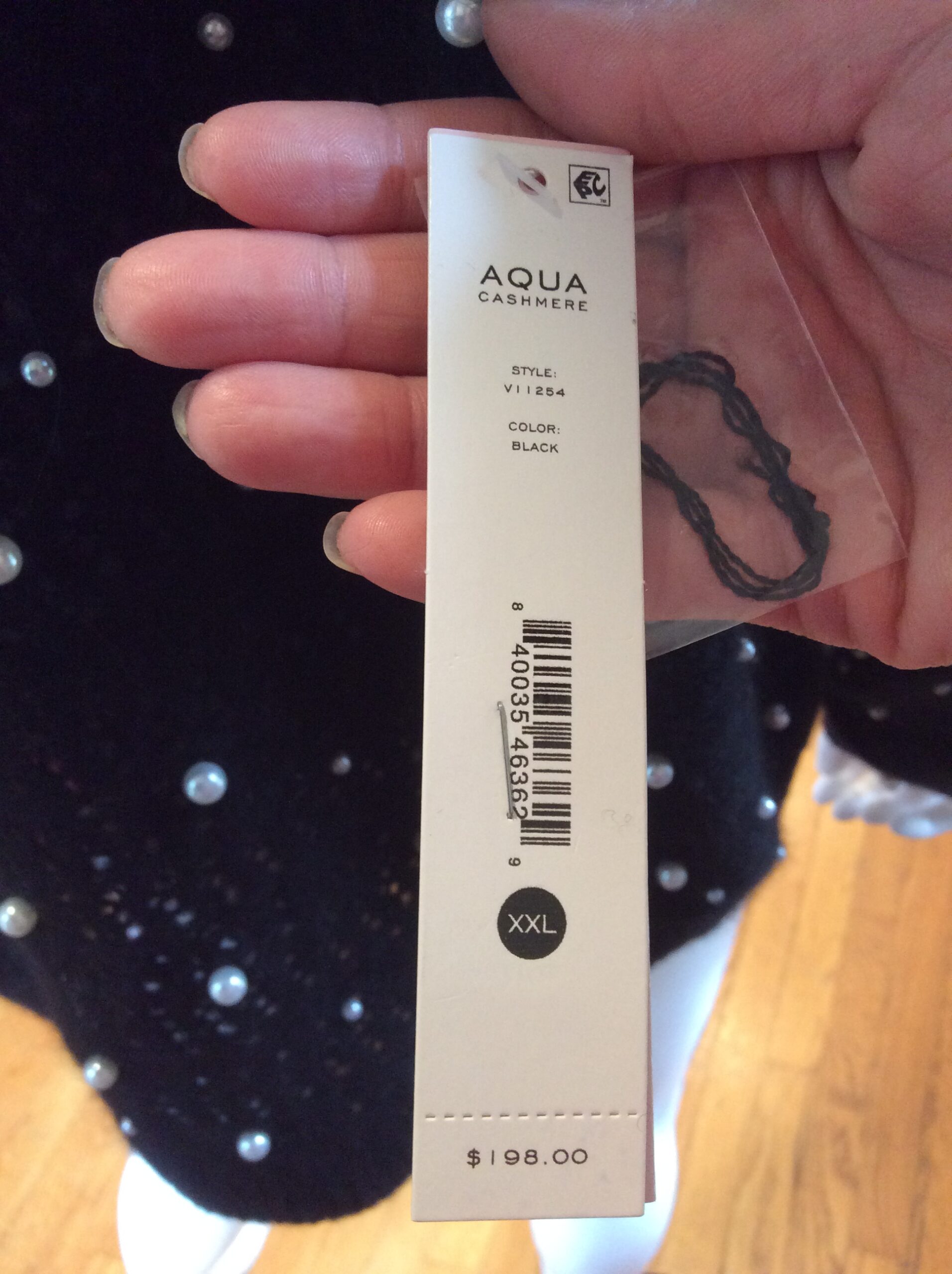 Aqua Cashmere Black Pearl Studded Sweater Luxury Designer Knit Top - Image 3
