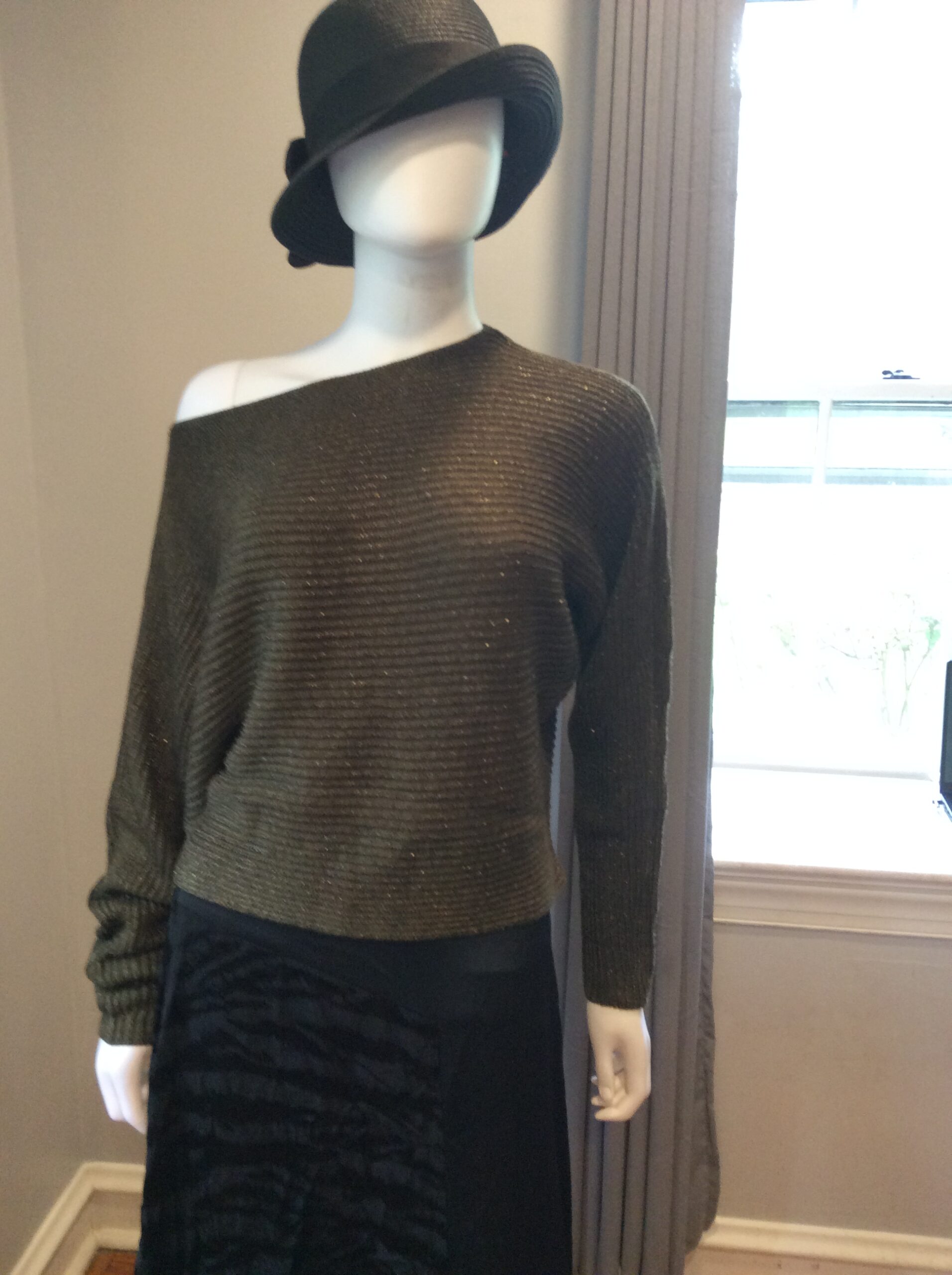 Lauren Ralph Lauren Olive Metallic Sweater Luxe Lightweight Knit Top - Image 4