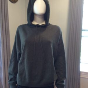 Aqua Cashmere Charcoal Hoodie Sweater Luxury Relaxed Knit Pullover