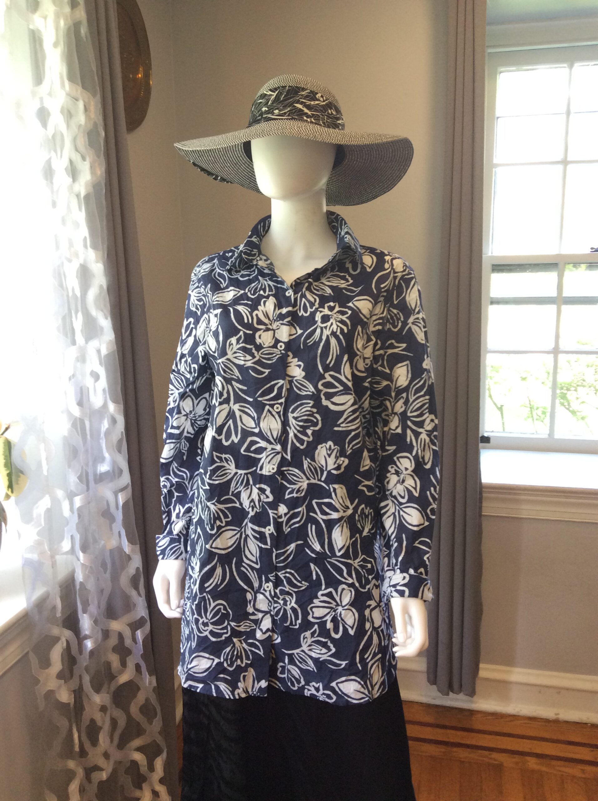 Lauren Ralph Lauren Floral Button Blouse Navy White Designer Top