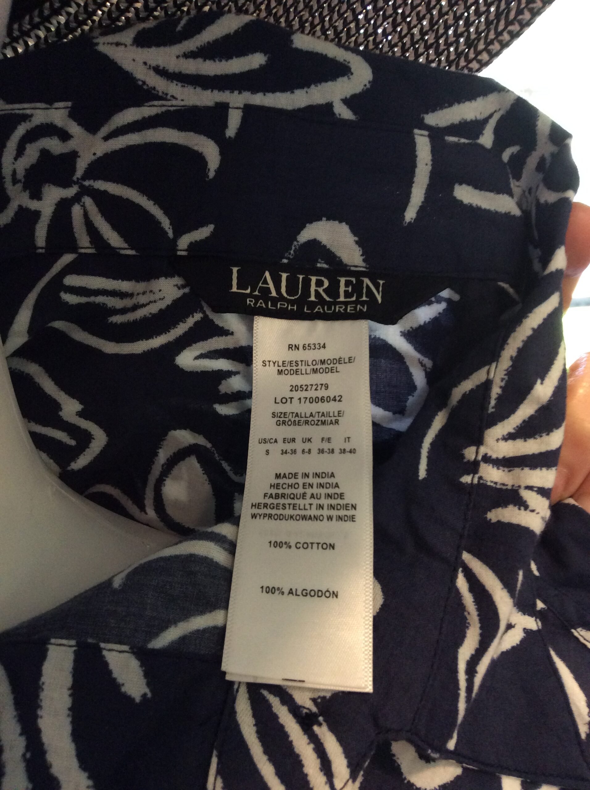 Lauren Ralph Lauren Floral Button Blouse Navy White Designer Top - Image 2