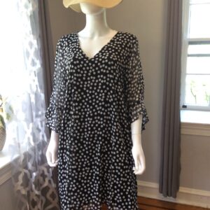 Calvin Klein Black White Print Dress Long Sleeve Casual Chic Dress