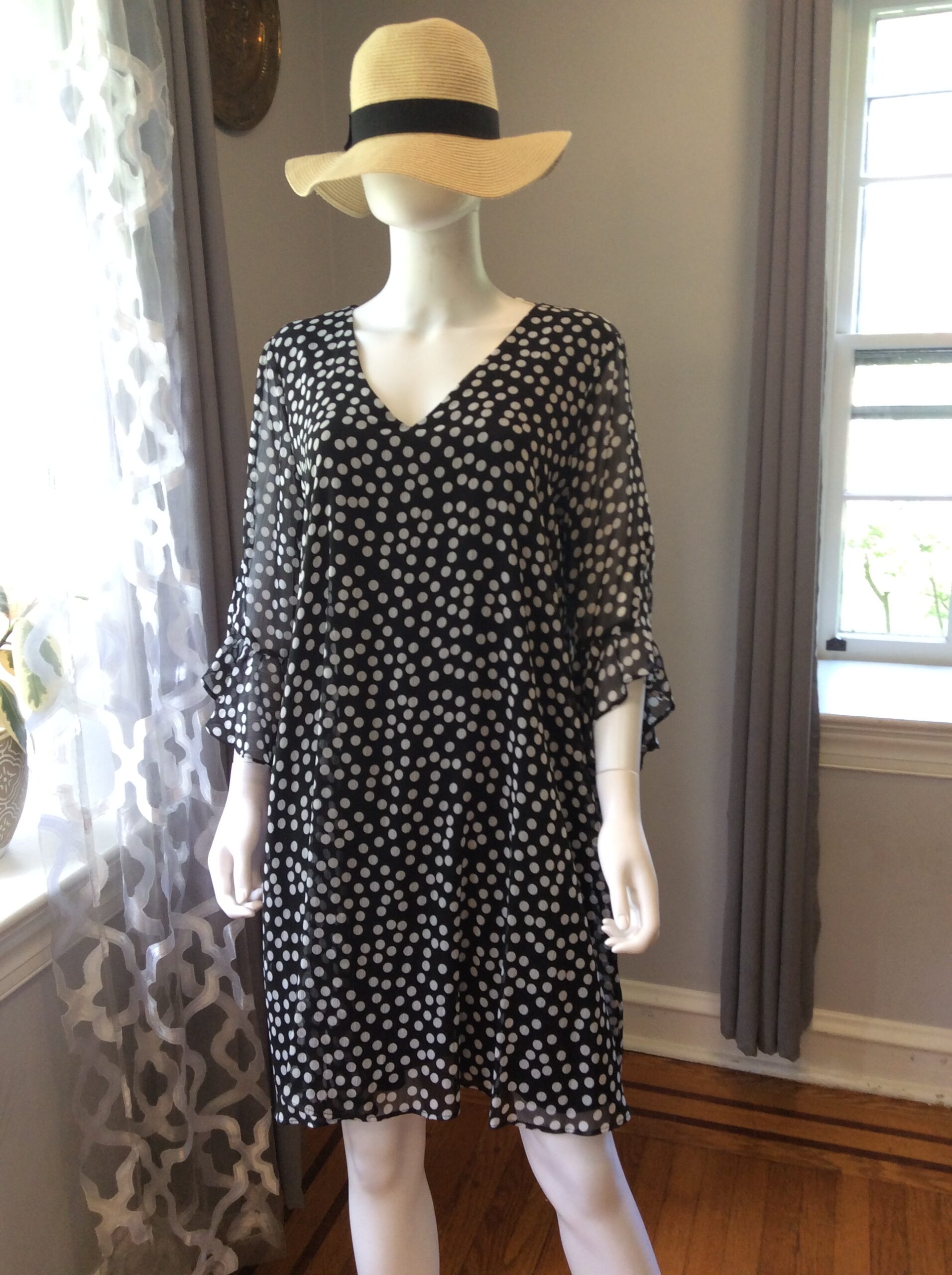 Calvin Klein Black White Print Dress Long Sleeve Casual Chic Dress