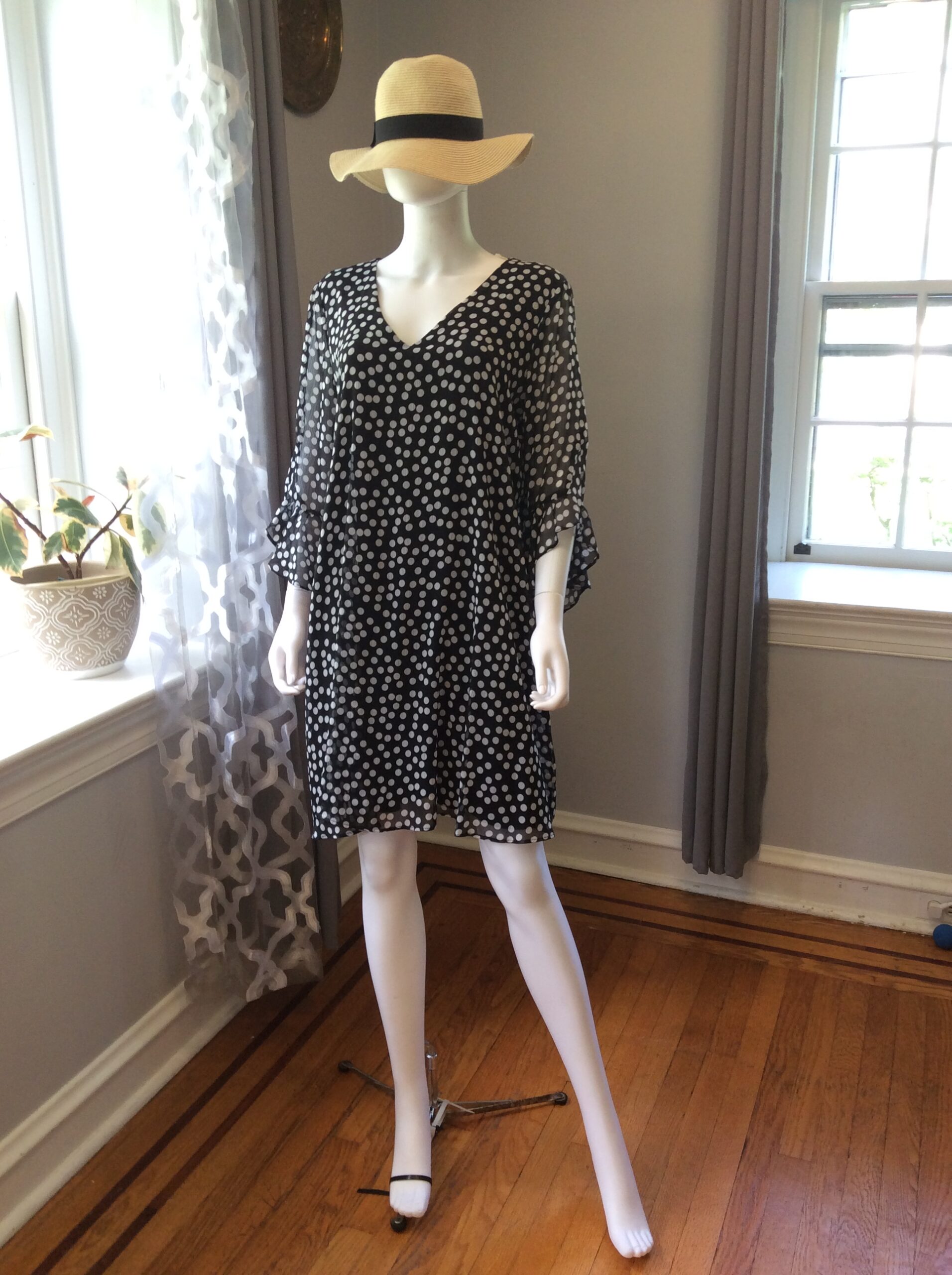 Calvin Klein Black White Print Dress Long Sleeve Casual Chic Dress - Image 2
