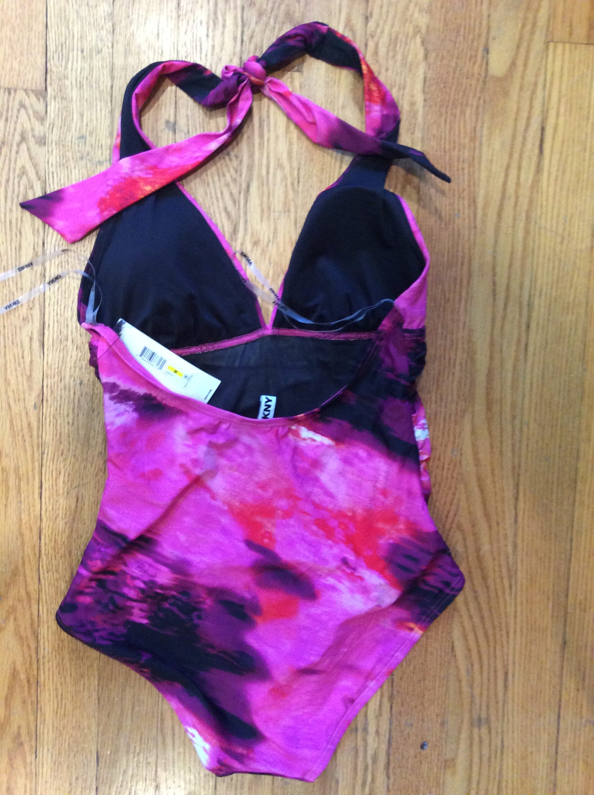 DKNY Pink Abstract Print One Piece Swimsuit Size M - Image 3