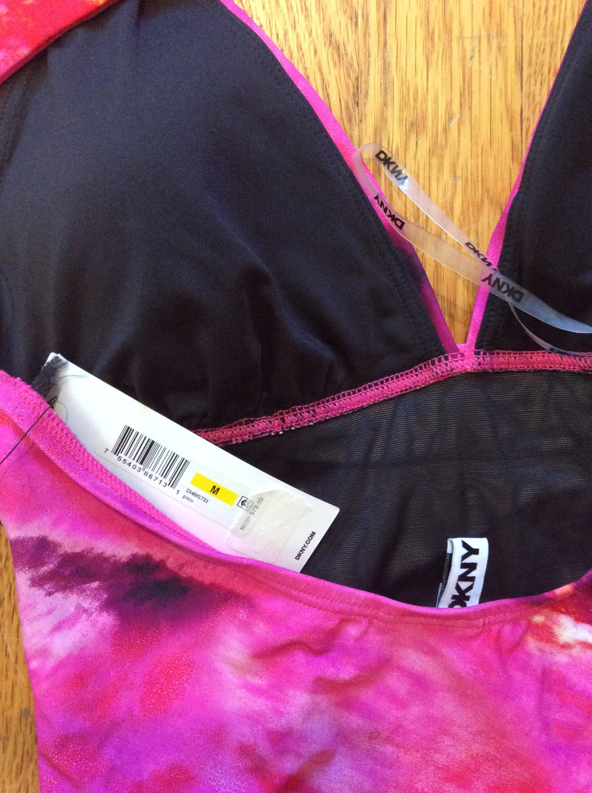 DKNY Pink Abstract Print One Piece Swimsuit Size M - Image 4