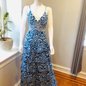 Alice + Olivia Blue White Cotton Designer Dress Size 2 Luxury Boutique Dress