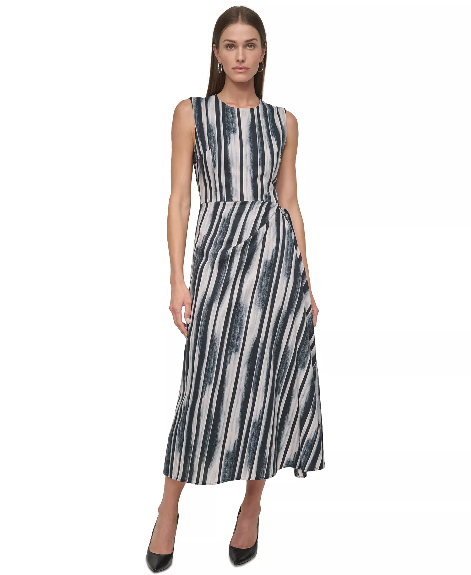 DKNY Women's Jewel-Neck Faux-Wrap Sleeveless Dress Size 16