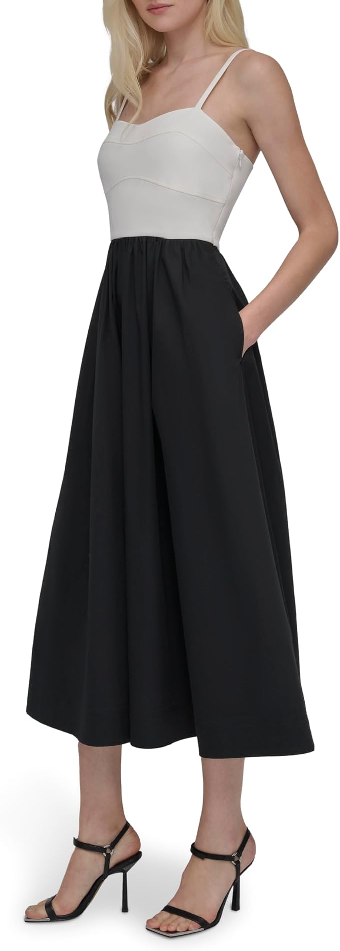 DKNY Size 8 Colorblock Maxi Dress Black White Sleeveless Elegant Designer Dress - Image 7