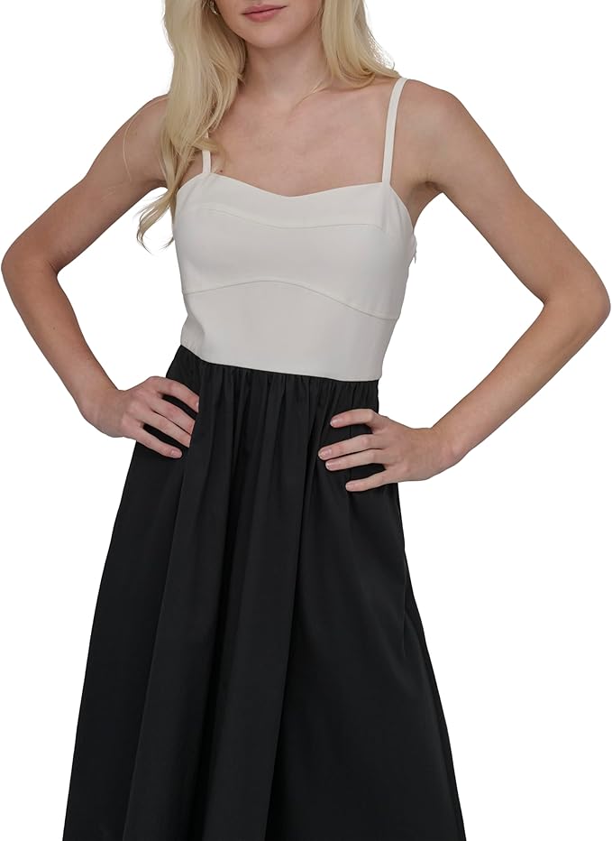DKNY Size 8 Colorblock Maxi Dress Black White Sleeveless Elegant Designer Dress