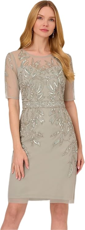Adrianna Papell Women's Embellished Flutter-Sleeve Dress US 8