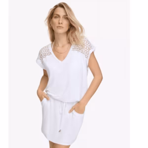 Calvin Klein White Crochet Shoulder Swim Cover Up Dress XL NWT Rayon Blend