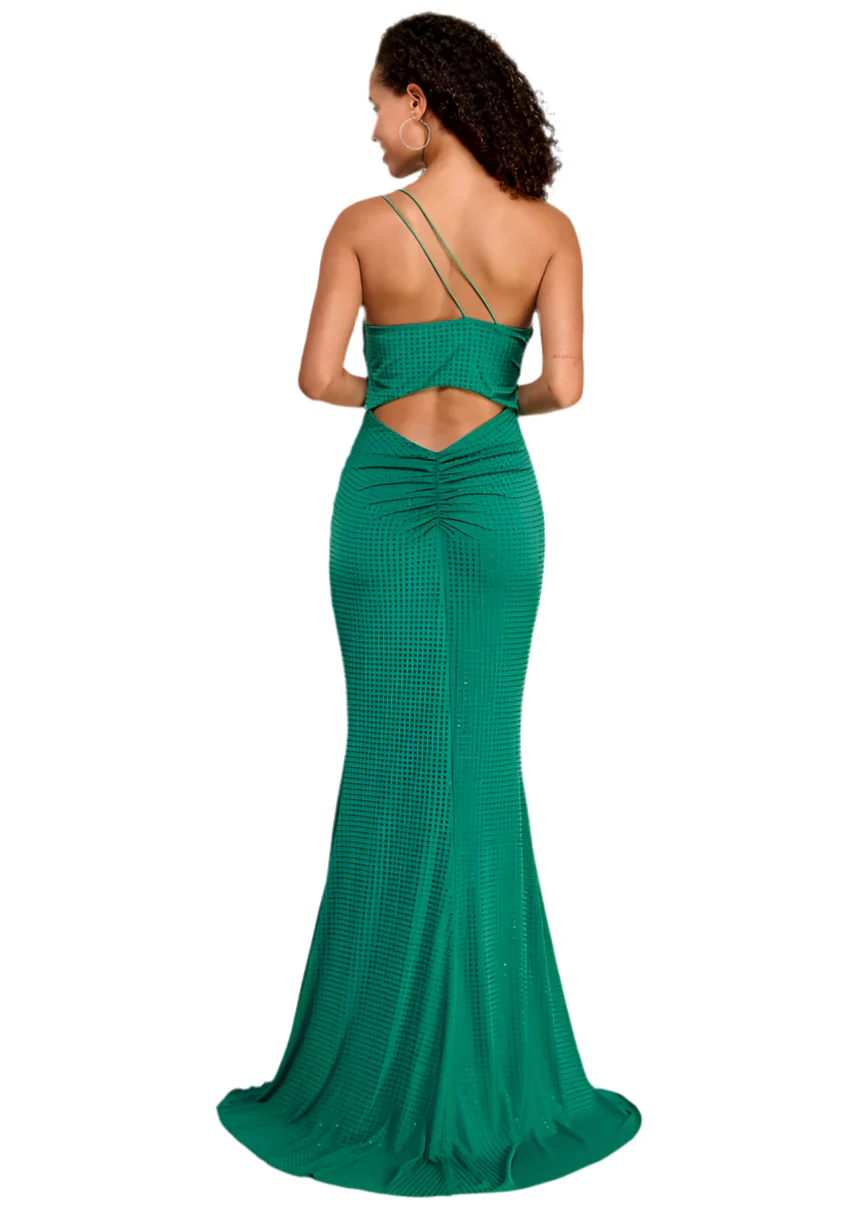 Crystal Doll green one shoulder studded gown Size US 5 - Image 5