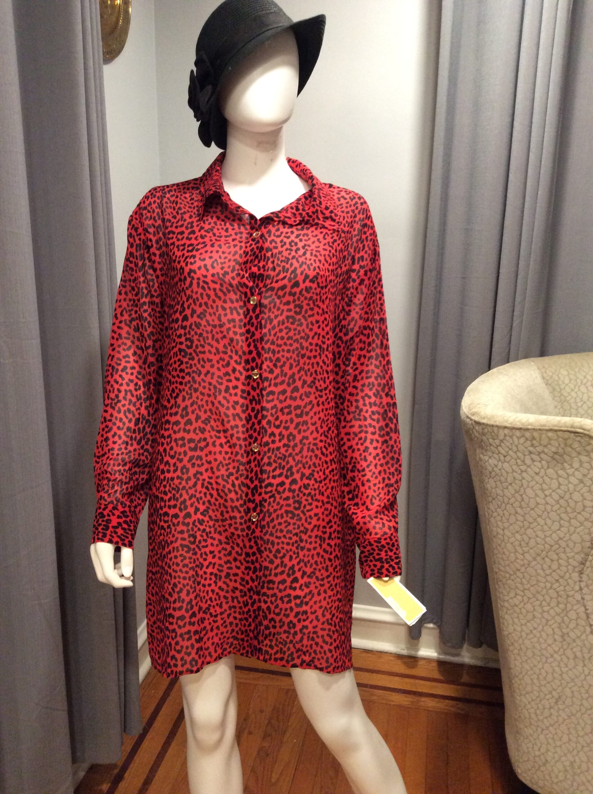 Michael Kors Women's Animal-print Sheer Cover-up Shirt Large Sea Coral - Image 2