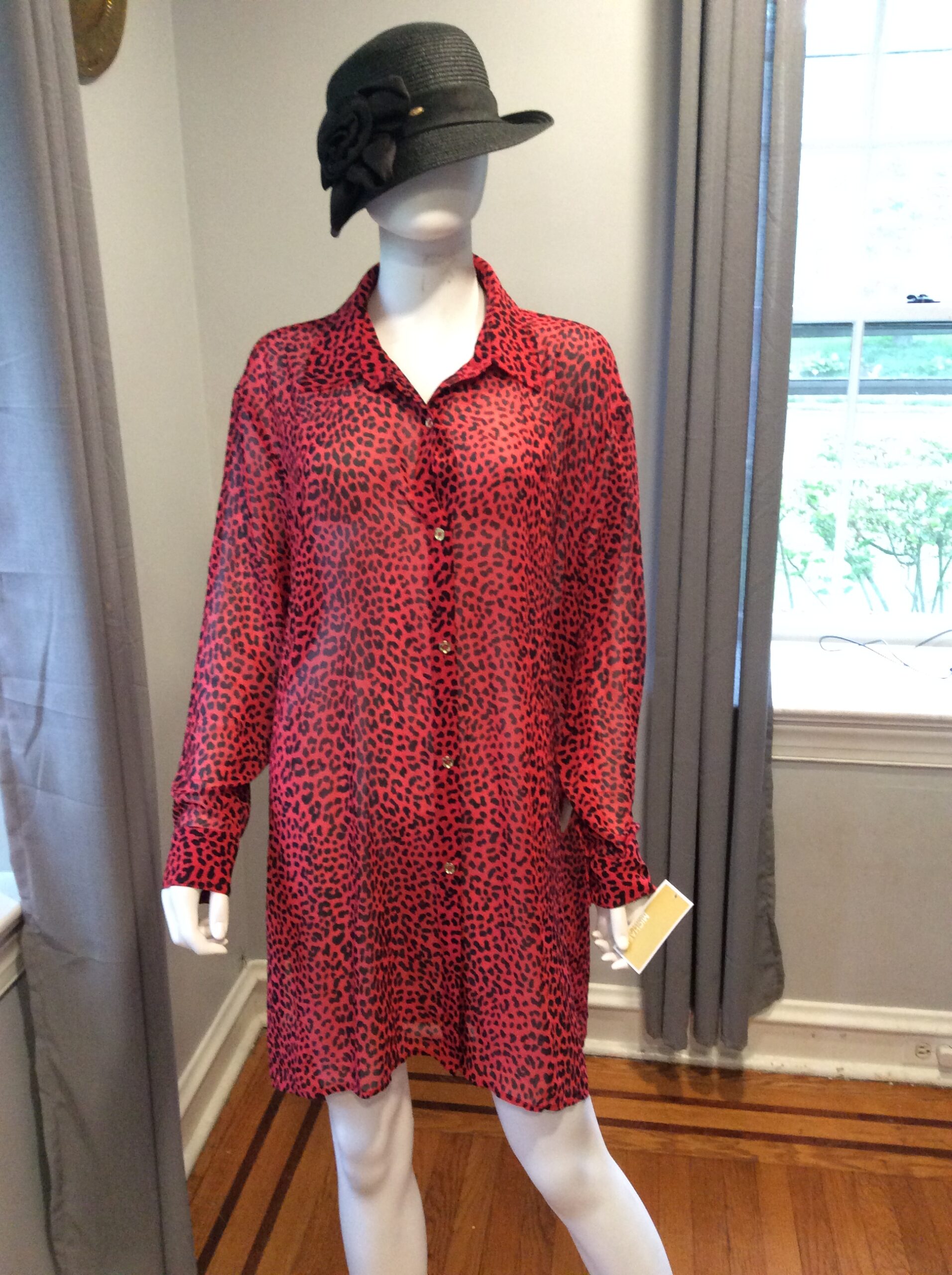 Michael Kors Women's Animal-print Sheer Cover-up Shirt Large Sea Coral - Image 4