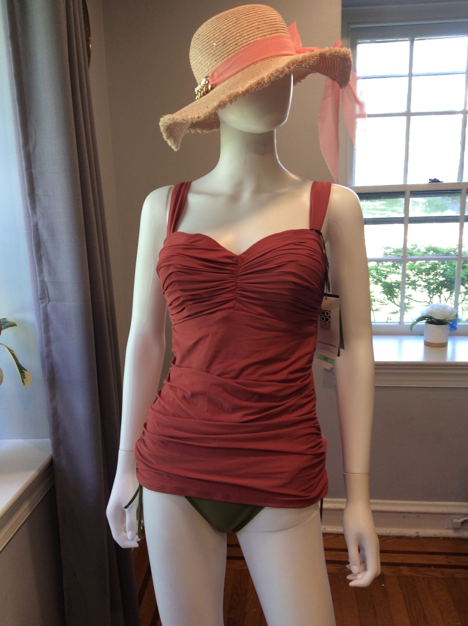 Coco Reef Ruched Tankini Top Adjustable Swim Top Coral Pink 34C