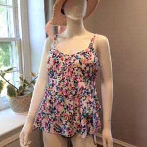 Floral Tankini Swim Top Multicolor Garden Print Swimwear Size 16W