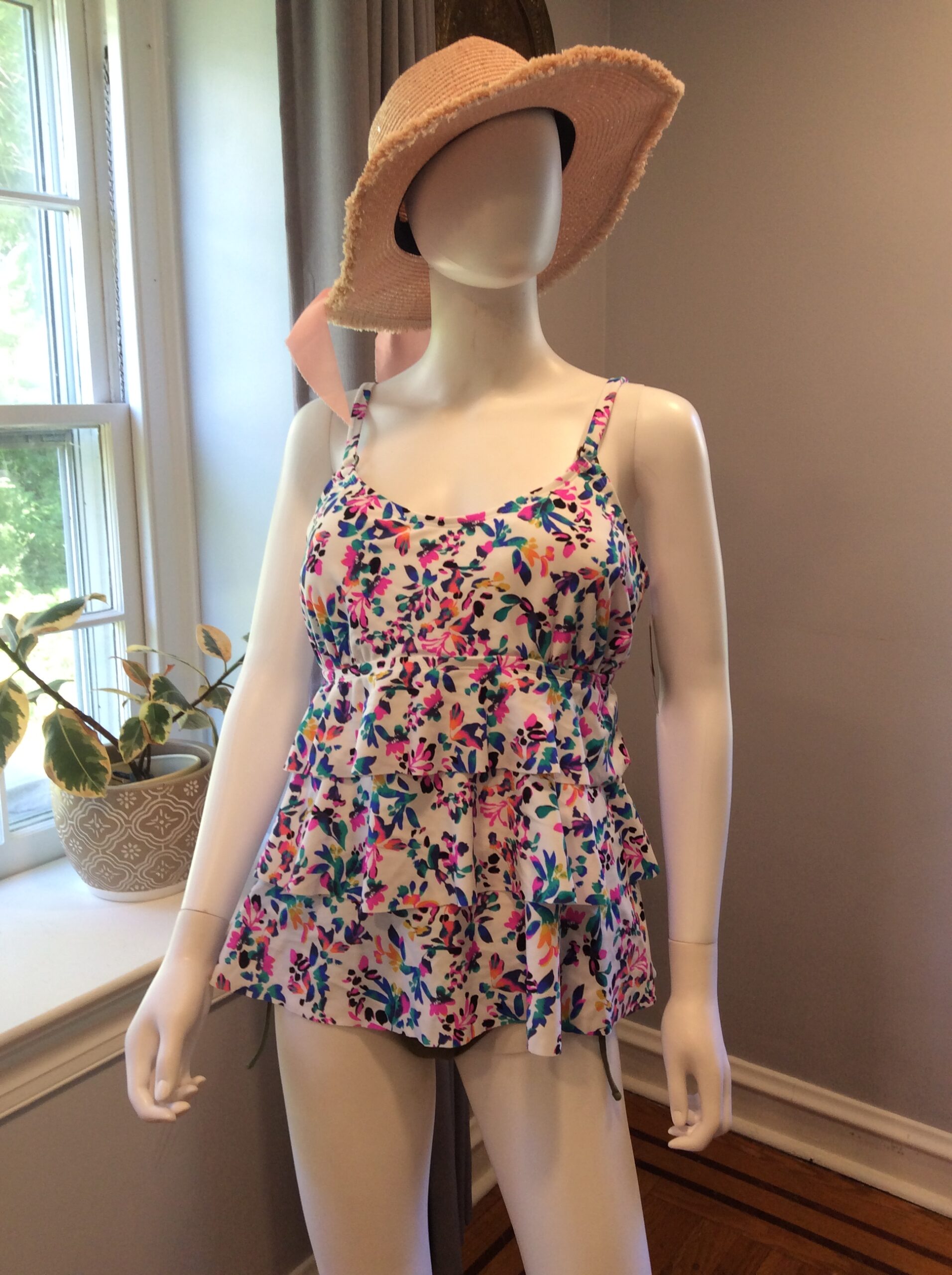 Floral Tankini Swim Top Multicolor Garden Print Swimwear Size 16W